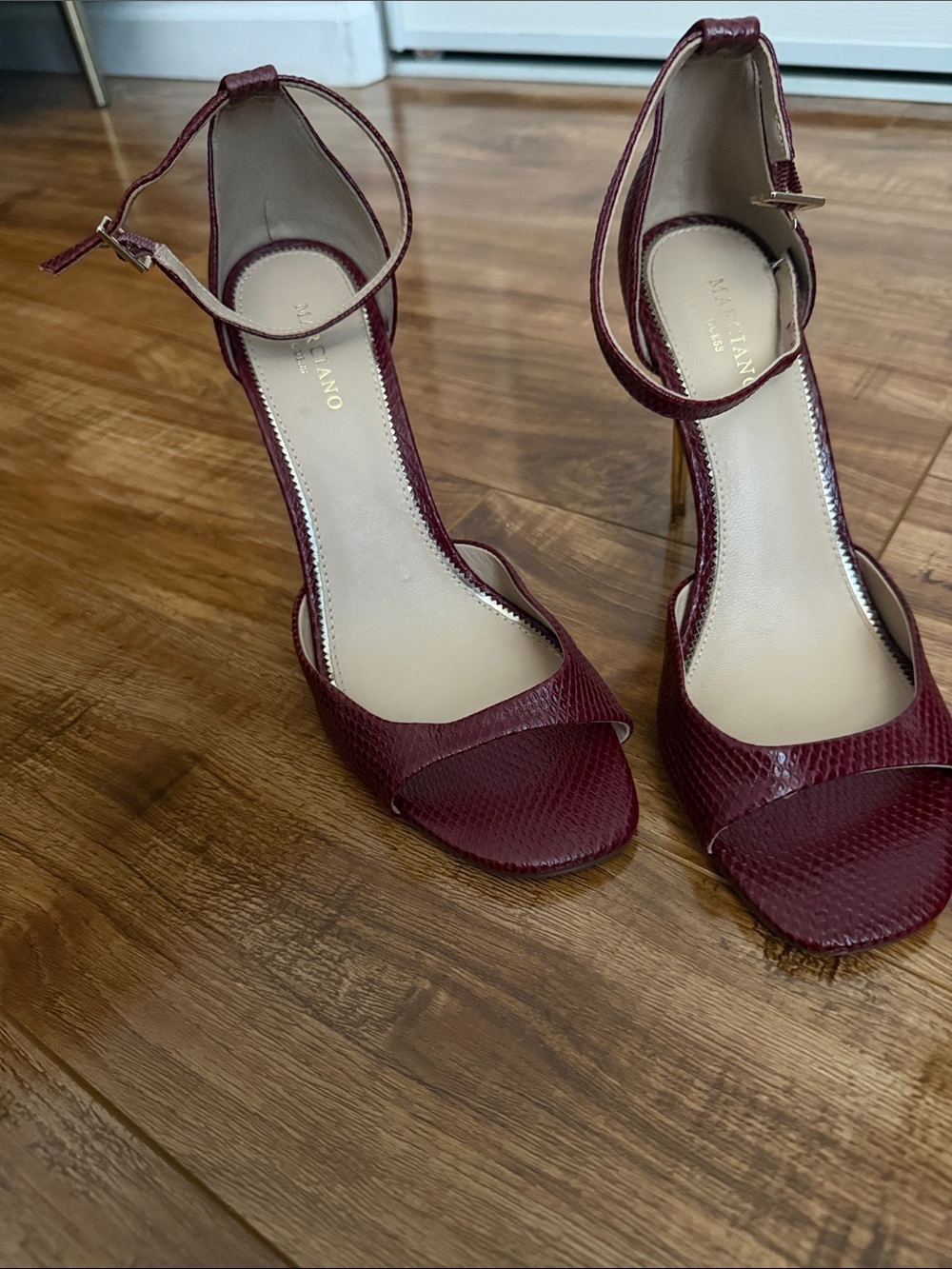 Guess by Marciano Burgundy Textured Ankle-Strap Heels